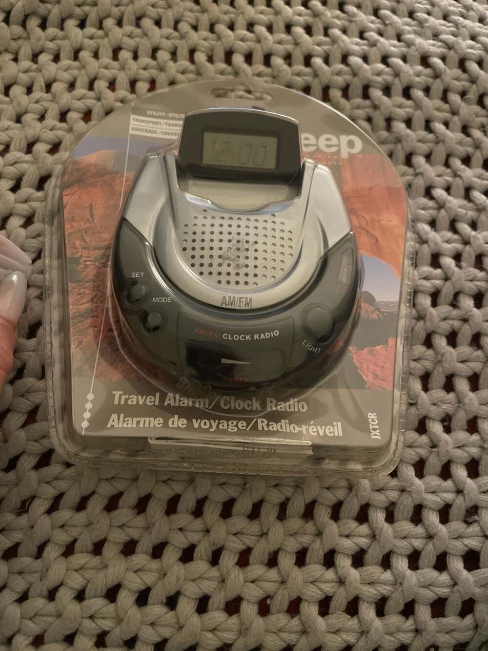Jeep JXTCR Travel AM/FM Alarm Clock Radio with Light and Earphone Jack